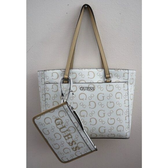 Guess HH948125 Women's Large White Delphine Logo Tote Bag w/Large Pouch - Picture 5 of 16